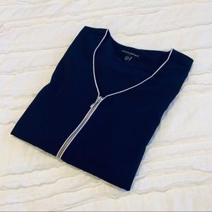 Banana Republic // Front Zip Navy & White Blouse